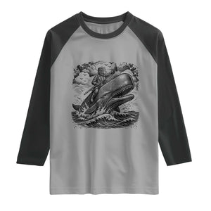 Funny Skeleton Whale Rider Raglan Shirt Dark Maritime Gothic Vintage Nautical Graphic