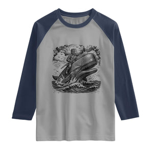 Funny Skeleton Whale Rider Raglan Shirt Dark Maritime Gothic Vintage Nautical Graphic