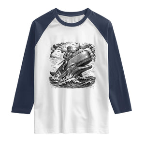 Funny Skeleton Whale Rider Raglan Shirt Dark Maritime Gothic Vintage Nautical Graphic