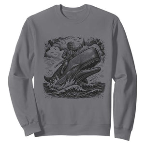 Funny Skeleton Whale Rider Sweatshirt Dark Maritime Gothic Vintage Nautical Graphic