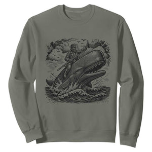 Funny Skeleton Whale Rider Sweatshirt Dark Maritime Gothic Vintage Nautical Graphic