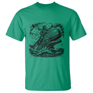 Funny Skeleton Whale Rider T Shirt Dark Maritime Gothic Vintage Nautical Graphic