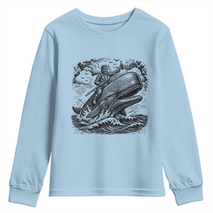 Funny Skeleton Whale Rider Youth Sweatshirt Dark Maritime Gothic Vintage Nautical Graphic