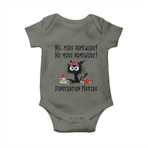 Black Cat English Teacher Gift Baby Onesie No More Homework Punctuation Matters Grammar Humor