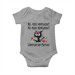Black Cat English Teacher Gift Baby Onesie No More Homework Punctuation Matters Grammar Humor
