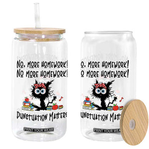 Black Cat English Teacher Gift Glass Can No More Homework Punctuation Matters Grammar Humor