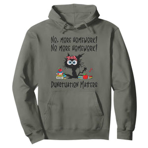 Black Cat English Teacher Gift Hoodie No More Homework Punctuation Matters Grammar Humor
