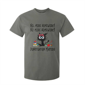 Black Cat English Teacher Gift T Shirt For Kid No More Homework Punctuation Matters Grammar Humor
