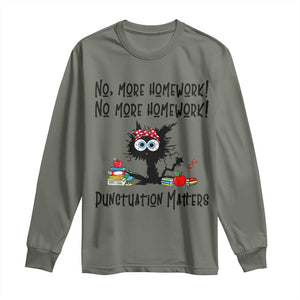 Black Cat English Teacher Gift Long Sleeve Shirt No More Homework Punctuation Matters Grammar Humor