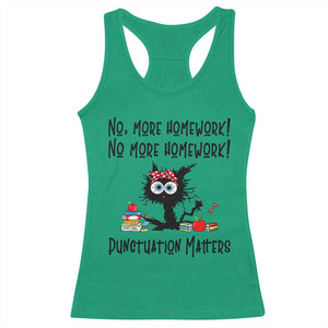 Black Cat English Teacher Gift Racerback Tank Top No More Homework Punctuation Matters Grammar Humor