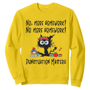 Black Cat English Teacher Gift Sweatshirt No More Homework Punctuation Matters Grammar Humor