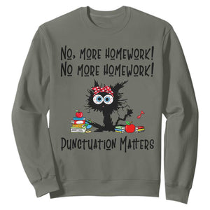 Black Cat English Teacher Gift Sweatshirt No More Homework Punctuation Matters Grammar Humor