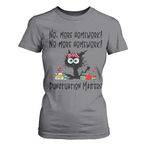 Black Cat English Teacher Gift T Shirt For Women No More Homework Punctuation Matters Grammar Humor