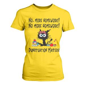 Black Cat English Teacher Gift T Shirt For Women No More Homework Punctuation Matters Grammar Humor