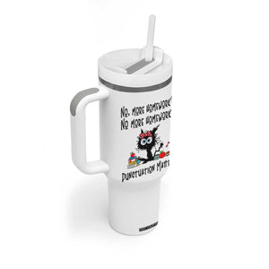 Black Cat English Teacher Gift Tumbler With Handle No More Homework Punctuation Matters Grammar Humor