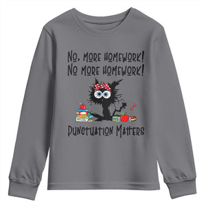 Black Cat English Teacher Gift Youth Sweatshirt No More Homework Punctuation Matters Grammar Humor
