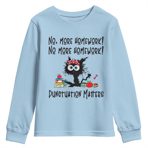 Black Cat English Teacher Gift Youth Sweatshirt No More Homework Punctuation Matters Grammar Humor