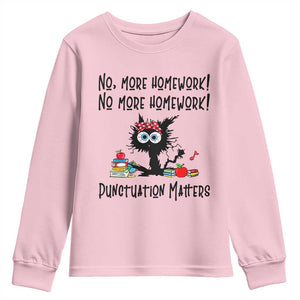 Black Cat English Teacher Gift Youth Sweatshirt No More Homework Punctuation Matters Grammar Humor