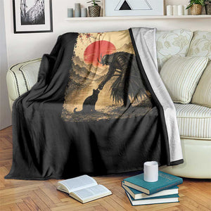 Vintage Japanese Art Samurai Warrior Black Cat Throw Blanket Ukiyoe Style Boop Meme