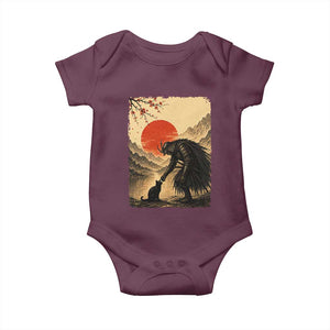Vintage Japanese Art Samurai Warrior Black Cat Baby Onesie Ukiyoe Style Boop Meme