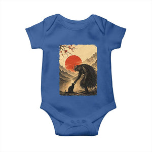 Vintage Japanese Art Samurai Warrior Black Cat Baby Onesie Ukiyoe Style Boop Meme