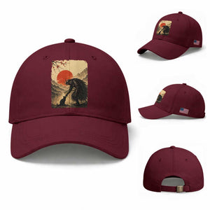 Vintage Japanese Art Samurai Warrior Black Cat Baseball Cap Ukiyoe Style Boop Meme TS12 Baseball Cap Universal Fit Maroon Print Your Wear
