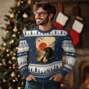 Vintage Japanese Art Samurai Warrior Black Cat Ugly Christmas Sweater Ukiyoe Style Boop Meme
