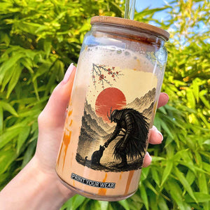 Vintage Japanese Art Samurai Warrior Black Cat Glass Can Ukiyoe Style Boop Meme