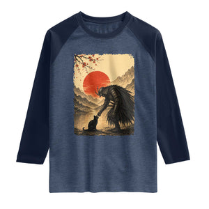 Vintage Japanese Art Samurai Warrior Black Cat Raglan Shirt Ukiyoe Style Boop Meme