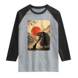 Vintage Japanese Art Samurai Warrior Black Cat Raglan Shirt Ukiyoe Style Boop Meme