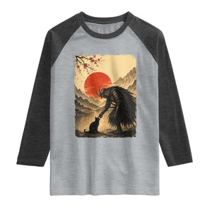Vintage Japanese Art Samurai Warrior Black Cat Raglan Shirt Ukiyoe Style Boop Meme