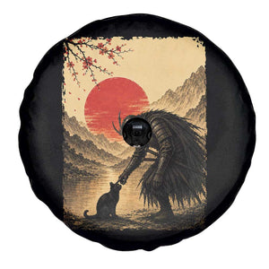 Vintage Japanese Art Samurai Warrior Black Cat Spare Tire Cover Ukiyoe Style Boop Meme