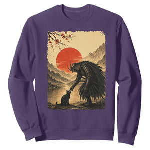 Vintage Japanese Art Samurai Warrior Black Cat Sweatshirt Ukiyoe Style Boop Meme