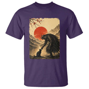 Vintage Japanese Art Samurai Warrior Black Cat T Shirt Ukiyoe Style Boop Meme TS12 Purple Print Your Wear