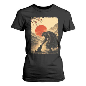 Vintage Japanese Art Samurai Warrior Black Cat T Shirt For Women Ukiyoe Style Boop Meme