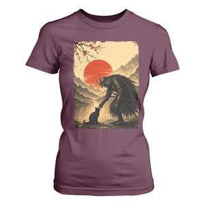 Vintage Japanese Art Samurai Warrior Black Cat T Shirt For Women Ukiyoe Style Boop Meme