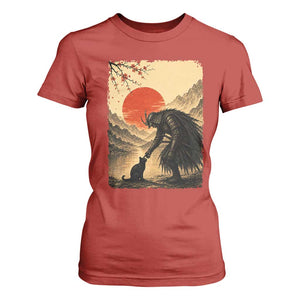 Vintage Japanese Art Samurai Warrior Black Cat T Shirt For Women Ukiyoe Style Boop Meme
