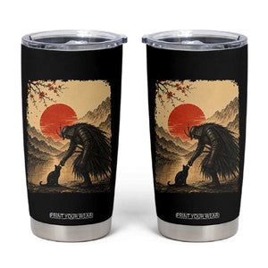 Vintage Japanese Art Samurai Warrior Black Cat Tumbler Cup Ukiyoe Style Boop Meme