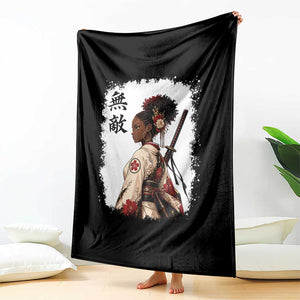 Afro African Pride Samurai Black Girl Throw Blanket Vintage Japanese Sumie Katana Graphic