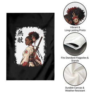 Afro African Pride Samurai Black Girl Garden Flag Vintage Japanese Sumie Katana Graphic