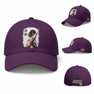 Afro African Pride Samurai Black Girl Baseball Cap Vintage Japanese Sumie Katana Graphic TS12 Baseball Cap Universal Fit Purple Print Your Wear