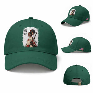 Afro African Pride Samurai Black Girl Baseball Cap Vintage Japanese Sumie Katana Graphic TS12 Baseball Cap Universal Fit Irish Green Print Your Wear