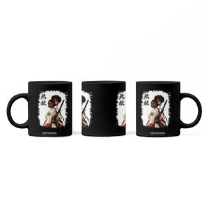 Afro African Pride Samurai Black Girl Coffee Mug Vintage Japanese Sumie Katana Graphic