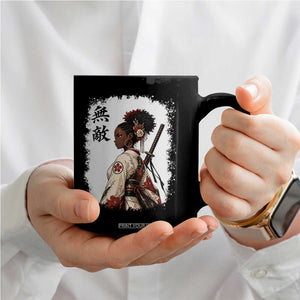 Afro African Pride Samurai Black Girl Coffee Mug Vintage Japanese Sumie Katana Graphic
