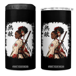 Afro African Pride Samurai Black Girl 4 in 1 Can Cooler Tumbler Vintage Japanese Sumie Katana Graphic
