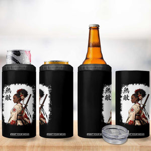 Afro African Pride Samurai Black Girl 4 in 1 Can Cooler Tumbler Vintage Japanese Sumie Katana Graphic