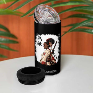 Afro African Pride Samurai Black Girl 4 in 1 Can Cooler Tumbler Vintage Japanese Sumie Katana Graphic