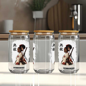 Afro African Pride Samurai Black Girl Glass Can Vintage Japanese Sumie Katana Graphic