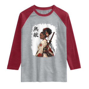 Afro African Pride Samurai Black Girl Raglan Shirt Vintage Japanese Sumie Katana Graphic
