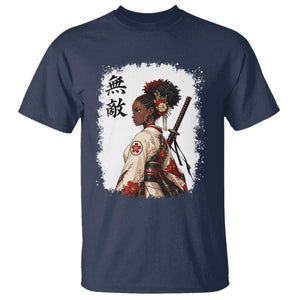 Afro African Pride Samurai Black Girl T Shirt Vintage Japanese Sumie Katana Graphic